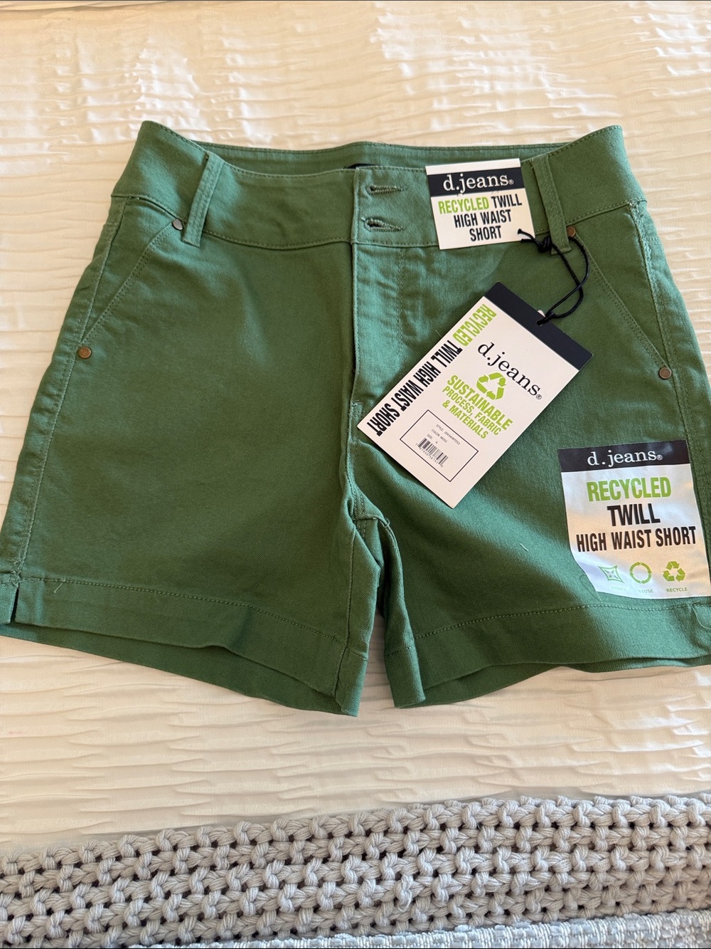 d. jeans High Waist Twill Shorts - Green